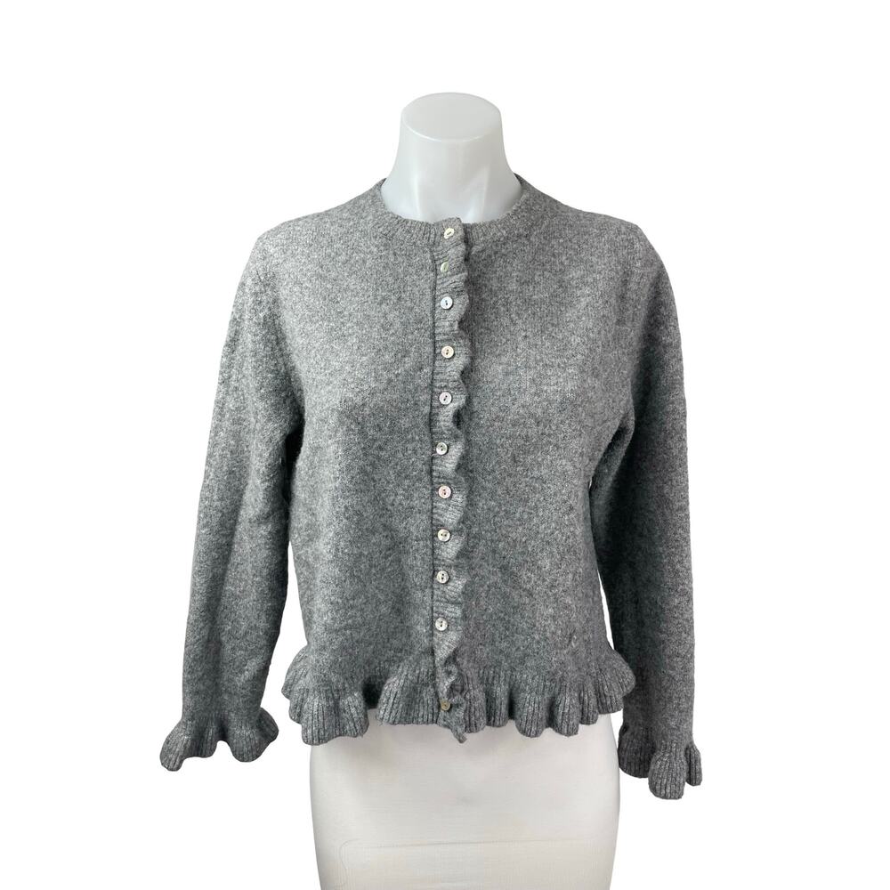 Zara Women's Gray Wool Ruffle Long Sleeve Button Down Cardigan Sweater Top Sz M